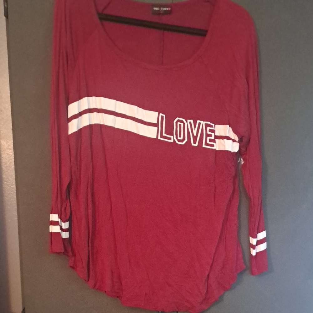 Love Red Long Sleeve Tee with White Stripes